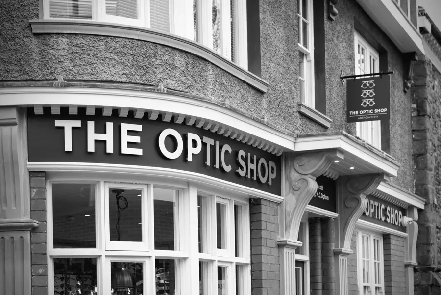 The Optic Shop Abergavenny shopfront on St John’s Street